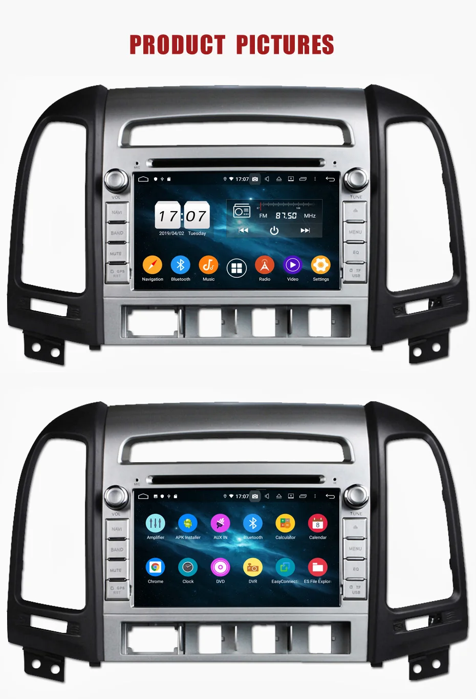 KANOR 1024*600 Восьмиядерный 4G Android 9,0 2din автомобильный Радио DVD gps для hyundai Santa Fe 2006-2012 головное устройство радио Cessette рекордер