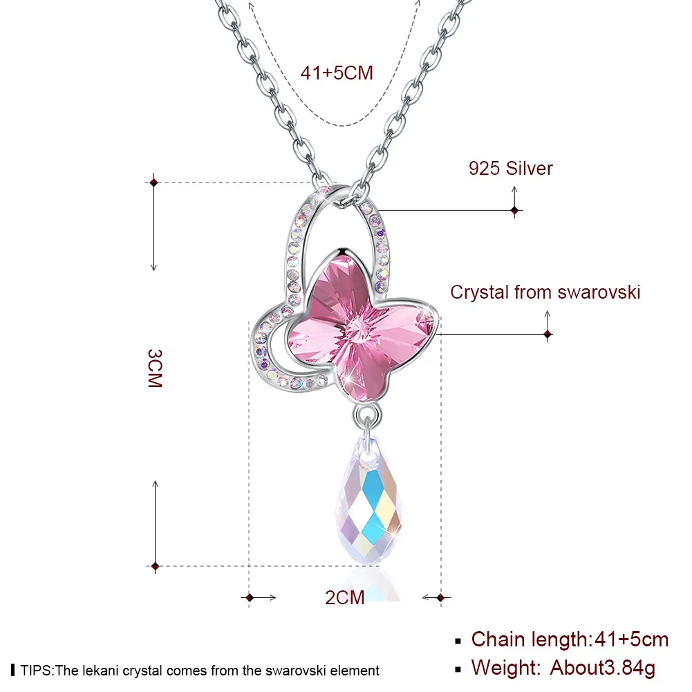 LEKANI Кристалл от Swarovski Crystal Бабочка капли воды Подвески 925 Серебряное ожерелье для