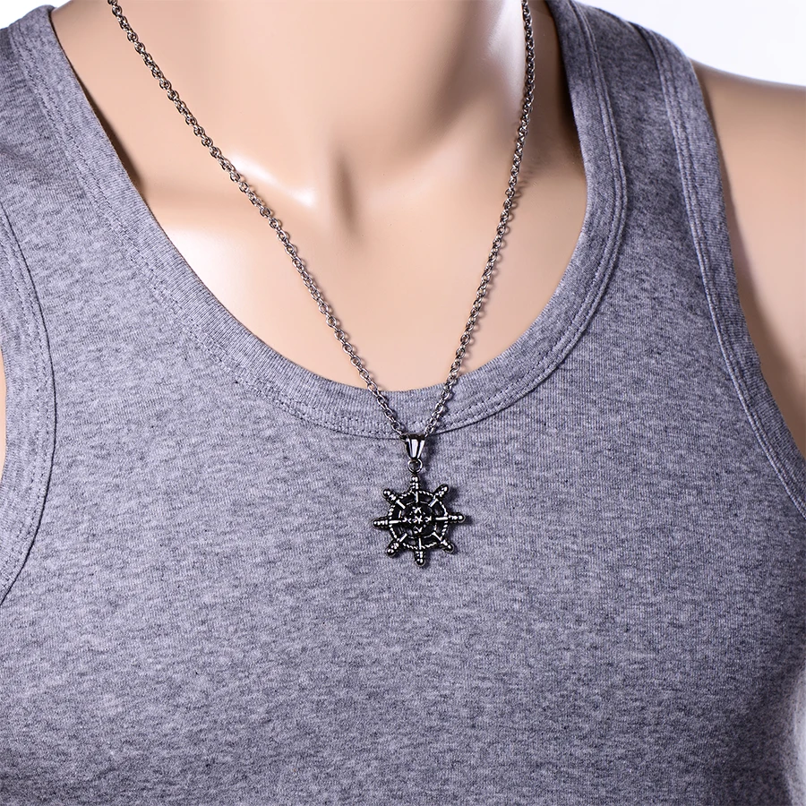 HOBBORN Fashion Rudder Flowers Pendant Necklaces Women Stainless Steel Silver color Pendants Classic Cross Men Necklace Jewelry