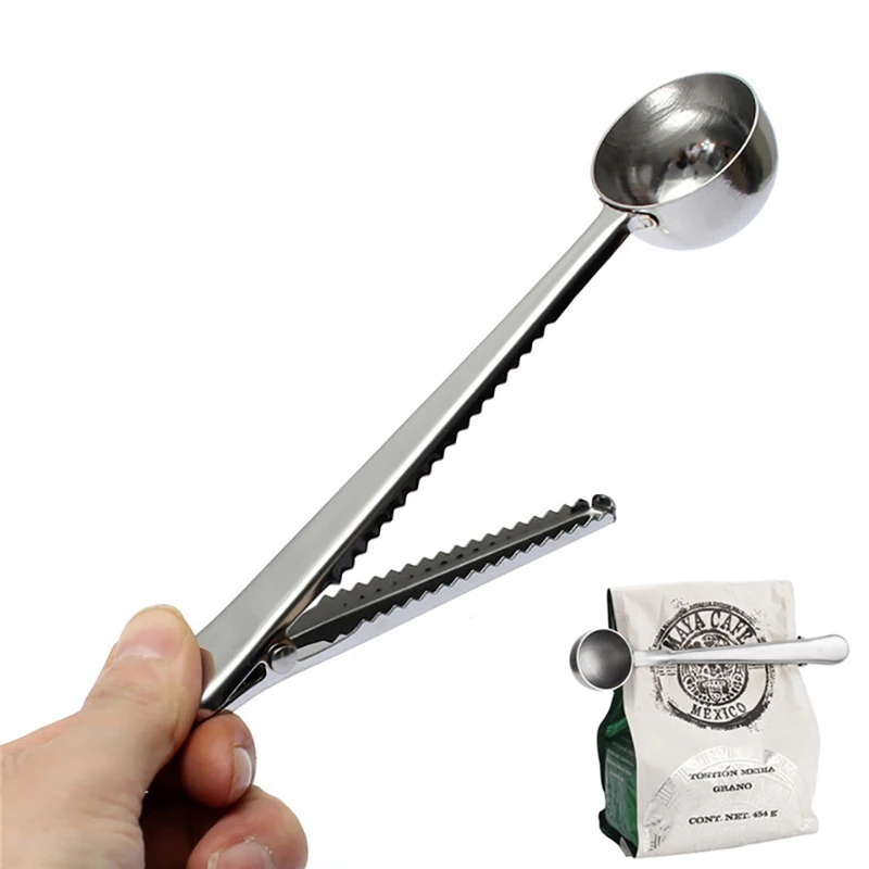 

Coffee Scoop with Bag Clip Creative Stainless Steel Convenience Clip Multifunction Kitchen ToolCoffee Measuring Steel Spoon