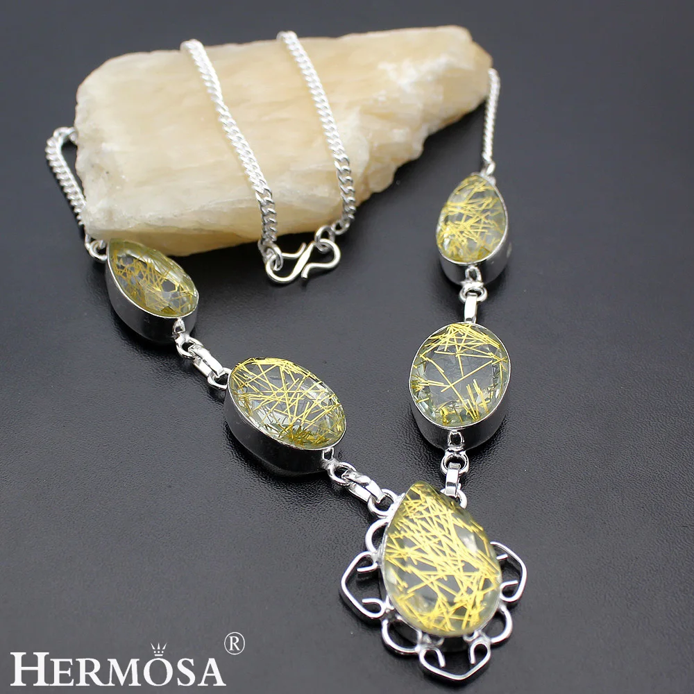 

HERMOSA Jewelry Unique Fashion Gold Hair Crystal 925 Sterling Silver Women Necklace 18 inches HM414