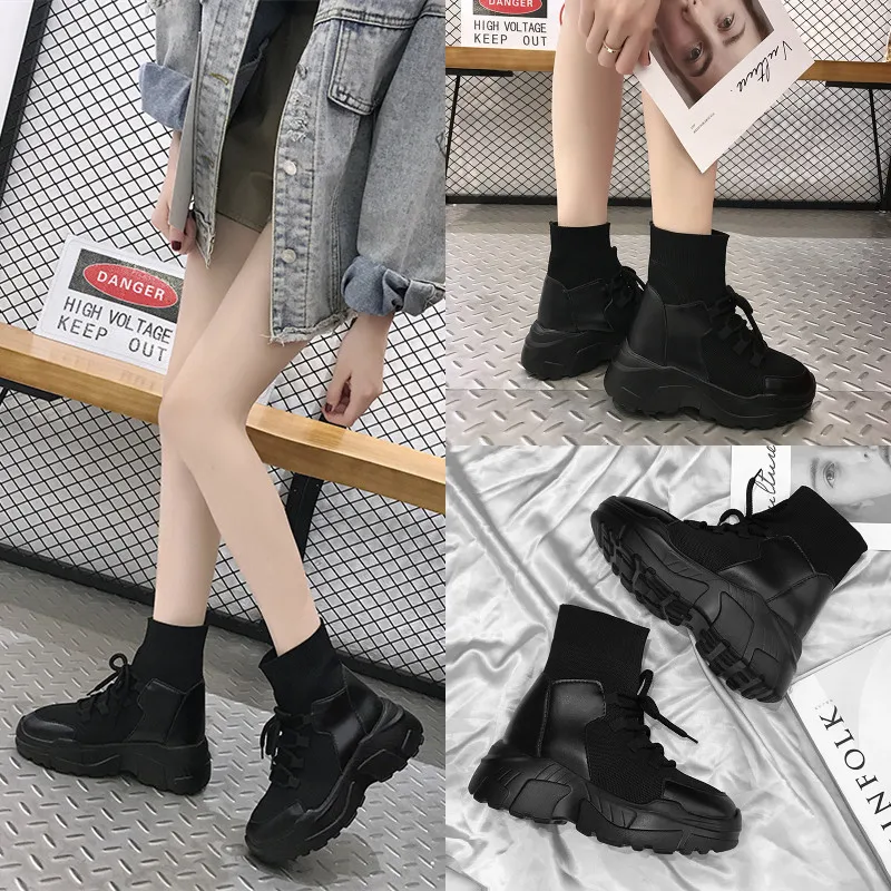 

Tleni 2019 spring female walking shoes thick bottom 8cm increase female sports shoes female British wind wild shoes women ZD-244