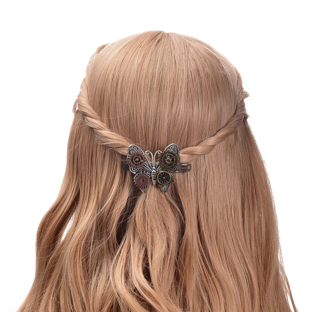 

Halloween 2018 Retro Fashion Jewelry Steampunk Gear Alloy Butterfly Pop Woman Spring Hairpin Party Gift