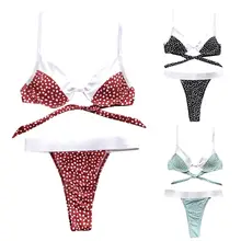Women SwimsuitTwo Piece Bikini Set Block Vintage Polka Dot Printing Swimsuit Push Up Underwire Bra High Waist Triangle Bottom color block push up underwire bikini set