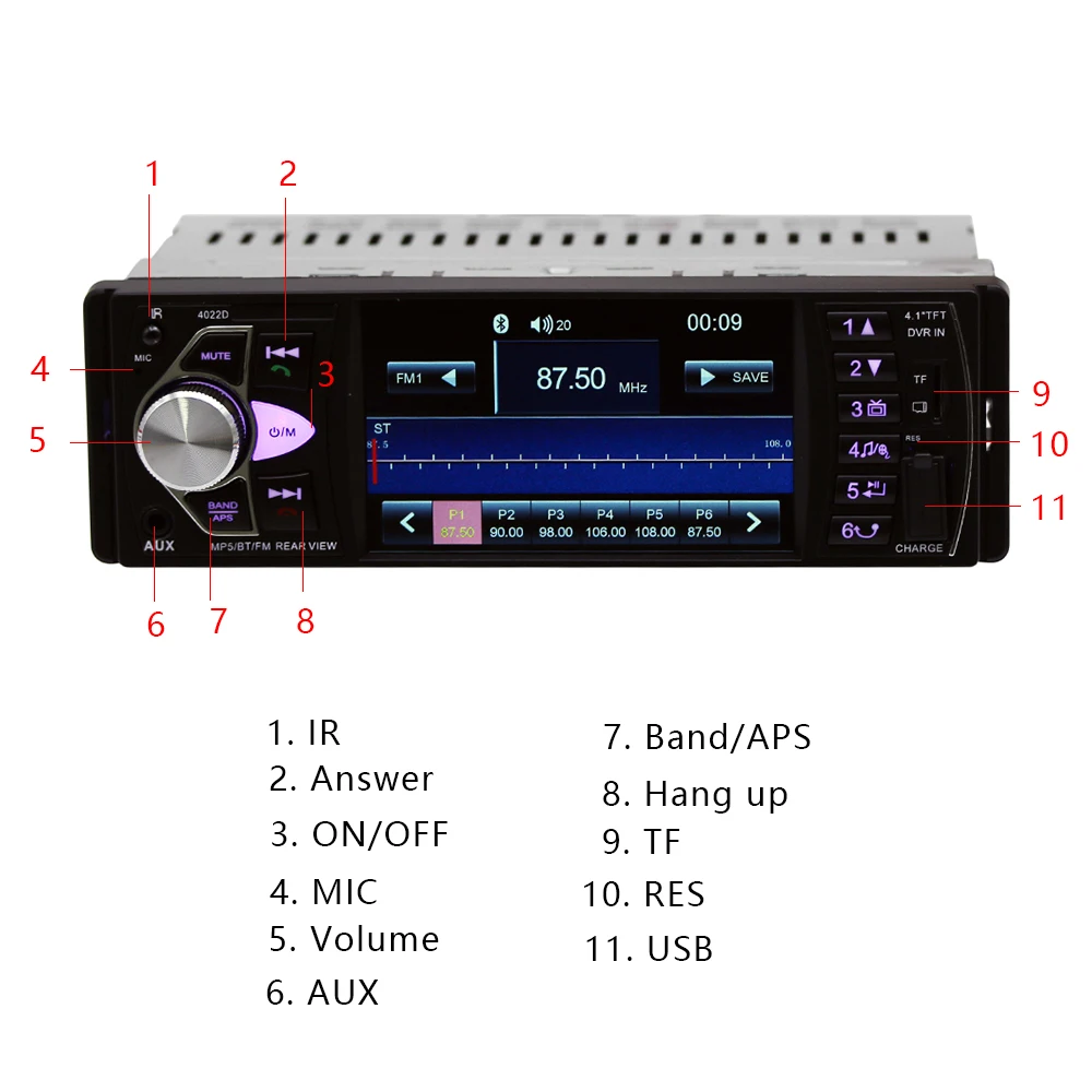 Podofo 4,1 дюймов 1 Din радио Авто Аудио Стерео Авторадио bluetooth Поддержка камеры заднего вида USB рулевое колесо дистанционное управление