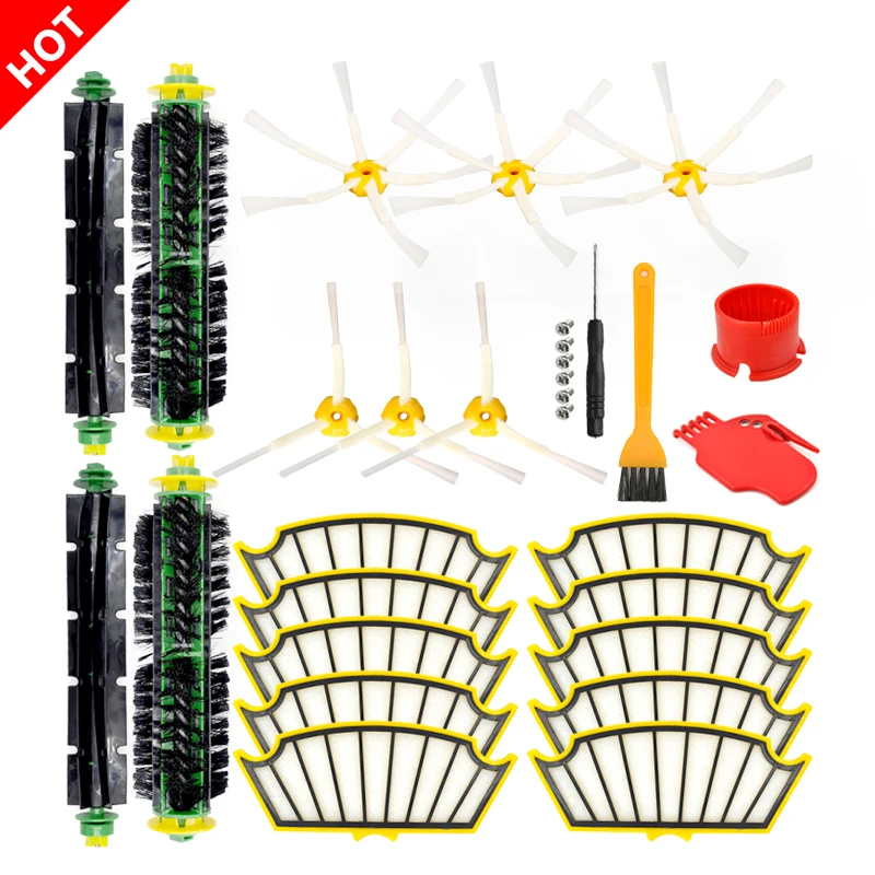 Для Irobot Roomba 500 527 528 530 532 535 540 562 570 572 580 581 590 боковая щетка+ Комплект фильтров пылесос Запчасти Замена