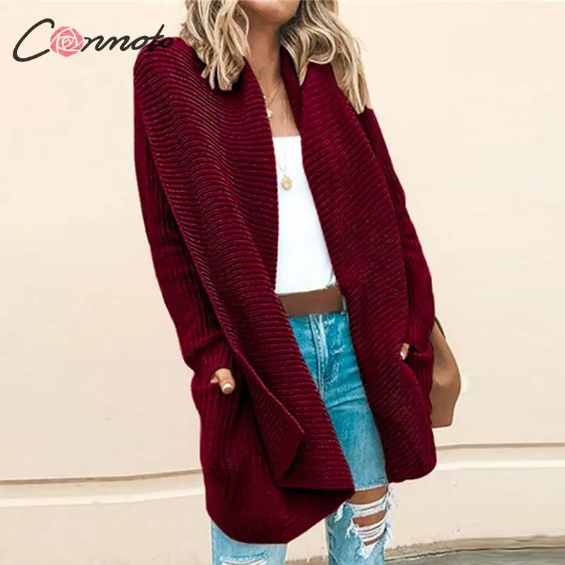 

Conmoto Winter 2019 Cardigan Women Solid Sweater Cardigans Knitwear Mid Long Female Knitted Cardigans 3 Colors