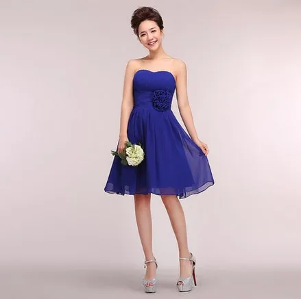 Разноцветные красные короткие без бретелек возлюбленной размера плюс выпускные специальные платья для женщин длиной до колена платье Новая мода W1182 - Цвет: Синий