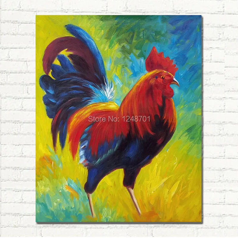 Colorful Rooster Hand Painted Contemporary Impressionistic Cock Oil