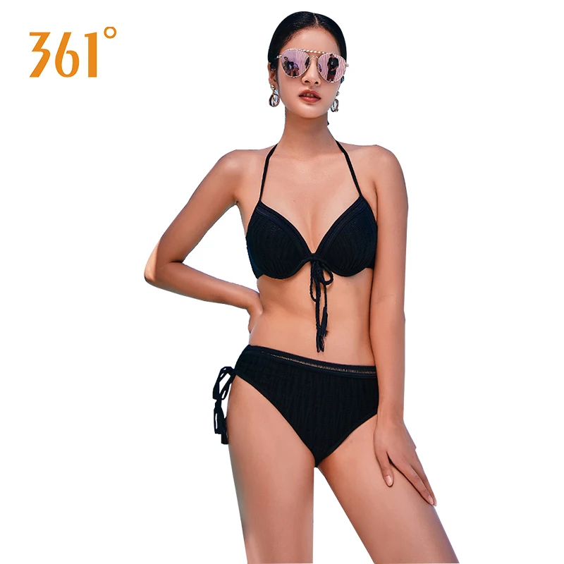  361 Women Swimsuit Black Sexy Bikini Set Underwire Push Up Bikinis Female Swimming Suit Halter Swim
