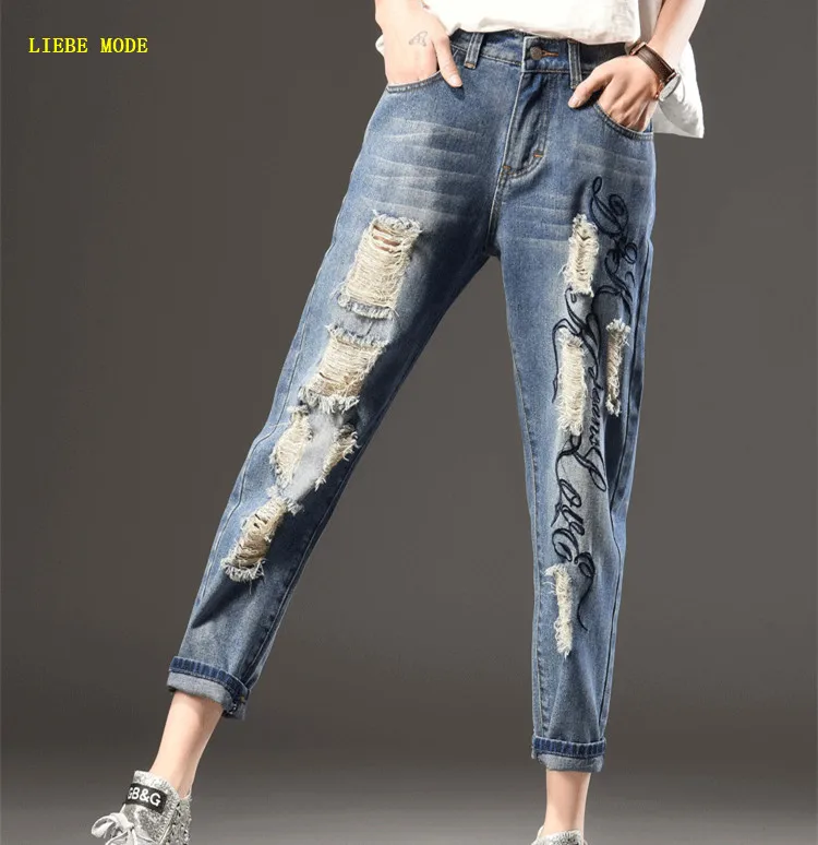 Womens Blue Torn Jeans Pants Woman High Waist Loose Jeans for Women Straight Ripped Jeans Female Plus Size Jeans Femme 6XL 7XL