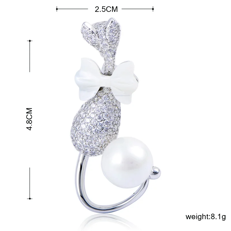 Funmor Lovely Cat Shape Brooch Full Cubic Zircon Animal Jewelry Women Men Coat Dress Collar Suit Pins Banquet Accessories Gifts