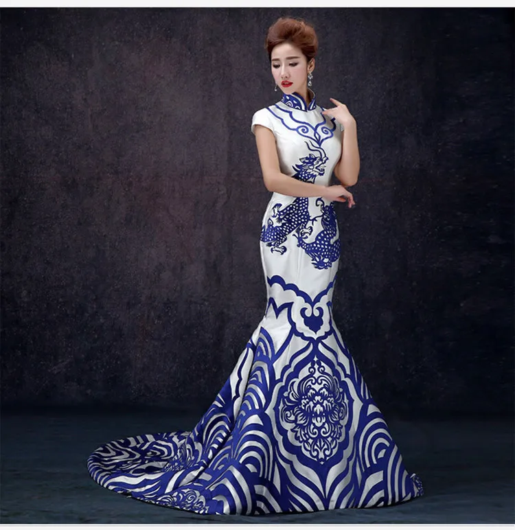 Роскошный Королевский синий спинки Cheongsam Qipao Платья для женщин Китайский вечернее платье Китай платье традиционный халат chinoise Oriental QI Pao