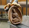 Wood Carved Chinese Dari Kwan Yin Buddha Statue Pendant Key Chain ► Photo 1/3