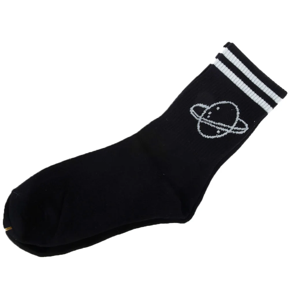 1 пара забавных женских Хлопковых Носков в полоску с изображением милой мультяшной планеты весенние модные повседневные блестящие разноцветные короткие носки