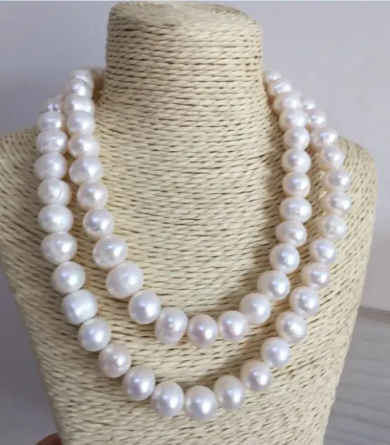 

double strands 12-13mm baroque south sea white pearl necklace 38inch