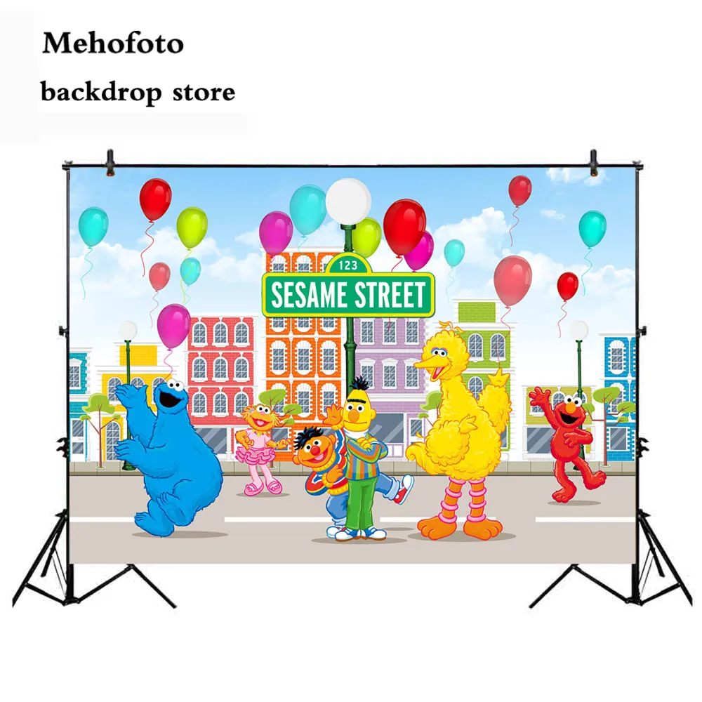 

Mehofoto Sesame Street Party Backdrop for Elmo Birthday Cartoon Character Backgrounds Photo Shoot Kids Balloon Backdrops 864