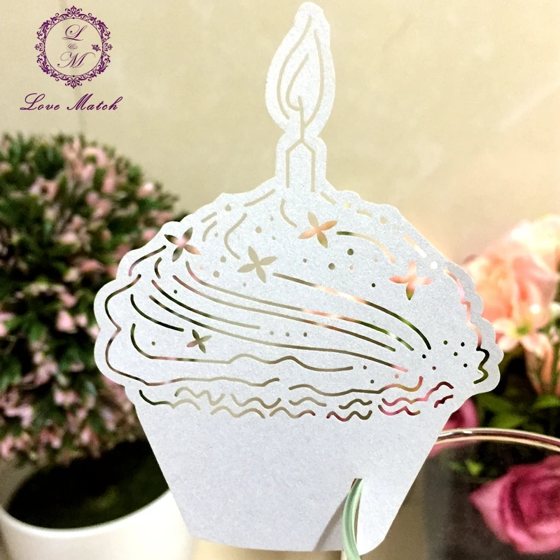 Image 50pcs happy birthday decoration kids party supplies decor laser cupcake paper place card escort cup card wine glass card decor