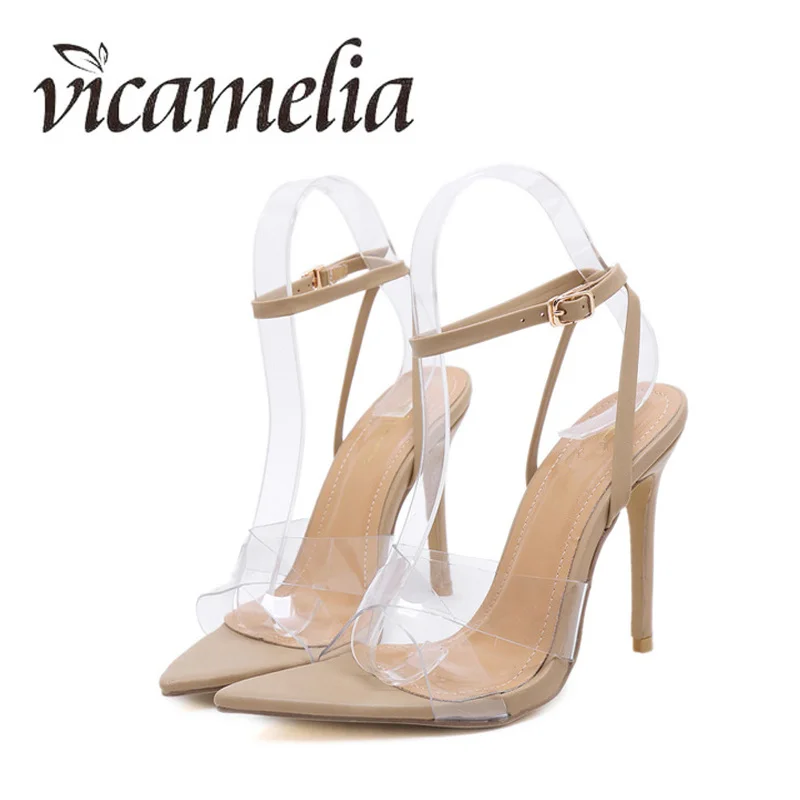 

Vicamelia Unique Pointed Toe Thin High Heel Women Sandals Buckle Transparent Strap Fanshion European Style Sexy Party Shoes 101