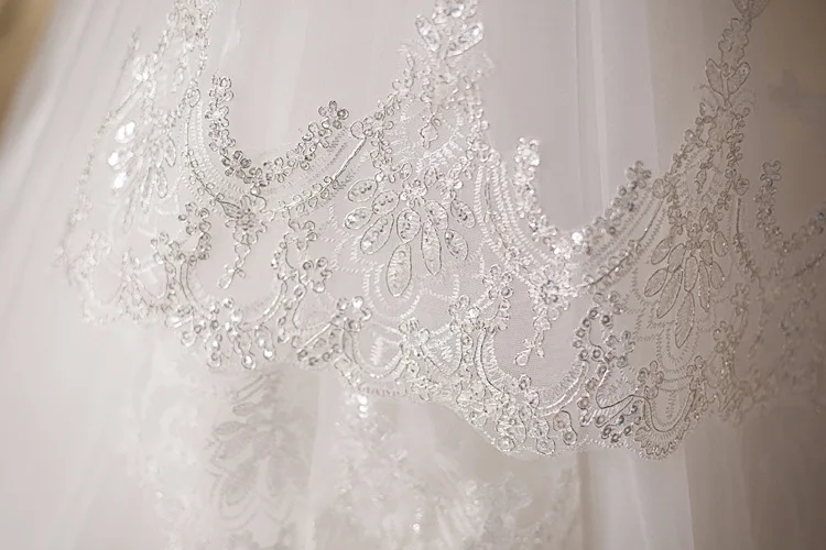 Wholesale 3 Meter Ivory Wedding Veils Long Beaded Lace Edge Bridal Veil (7)