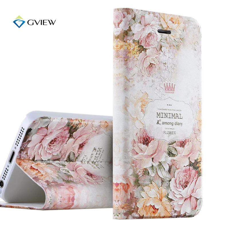 5S SE Case Luxury PU Leather 3D Relief Printing Stereo Feeling Flip Cover Case For iPhone