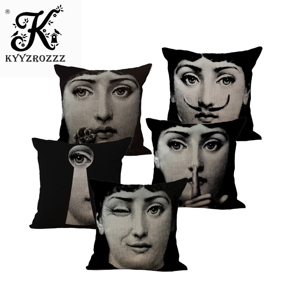 

Fashion High Quality Retro Fornasetti Red Lips, Facial Expressions Decorative Throw Pillow Case Cushion Cover Sofa Home Decor