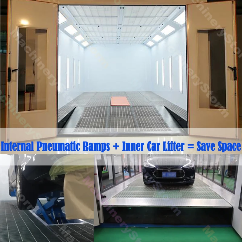 Pneumatic ramps spray booth