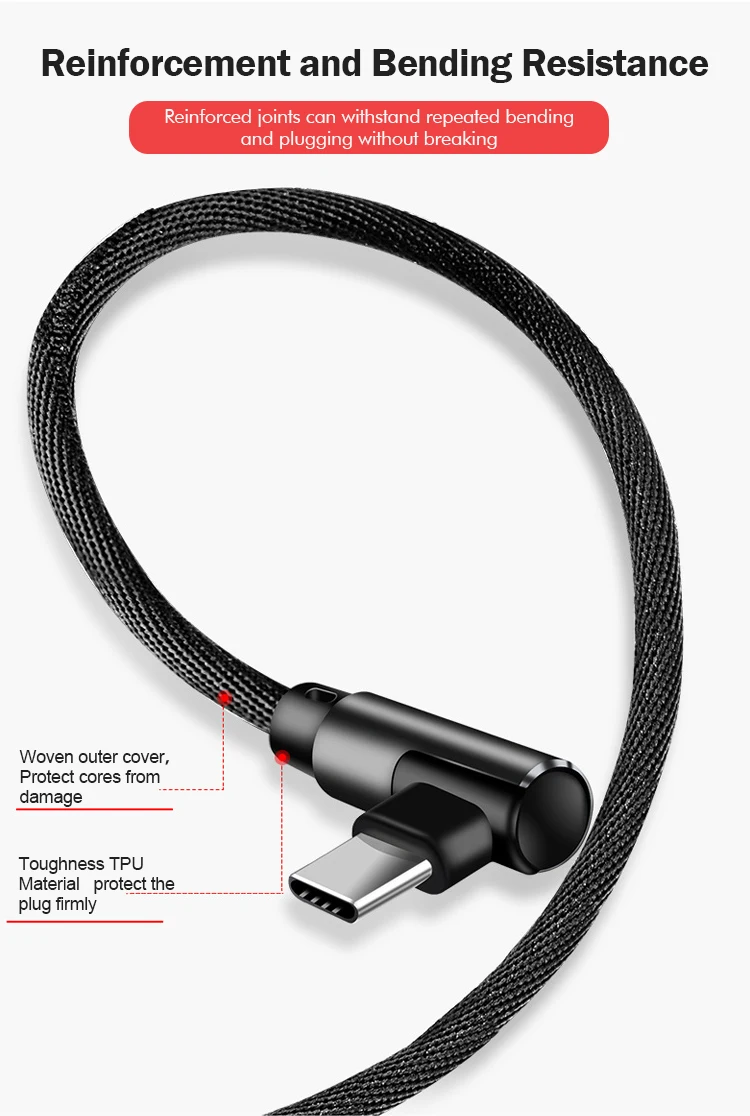 Двойной локоть 90 градусов micro usb type C зарядный кабель нейлон Быстрая зарядка i кабель передачи данных телефона для мобильных игр