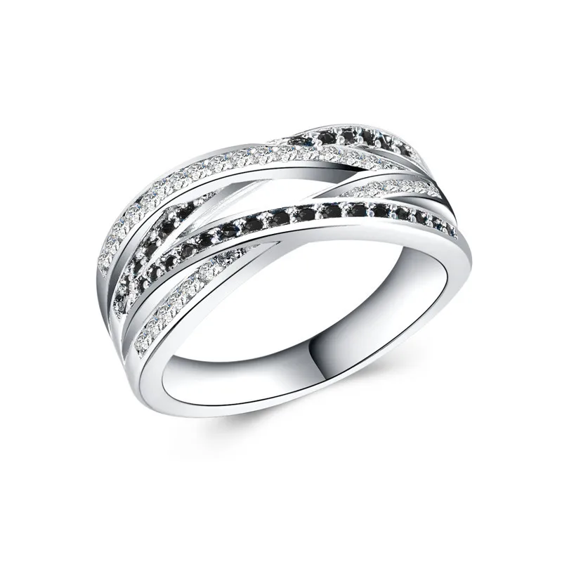 Новое Классическое серебряное кольцо бесконечной красоты с волной, кубическим цирконом, Брендовое кольцо для женщин, свадебные украшения - Цвет основного камня: Черный
