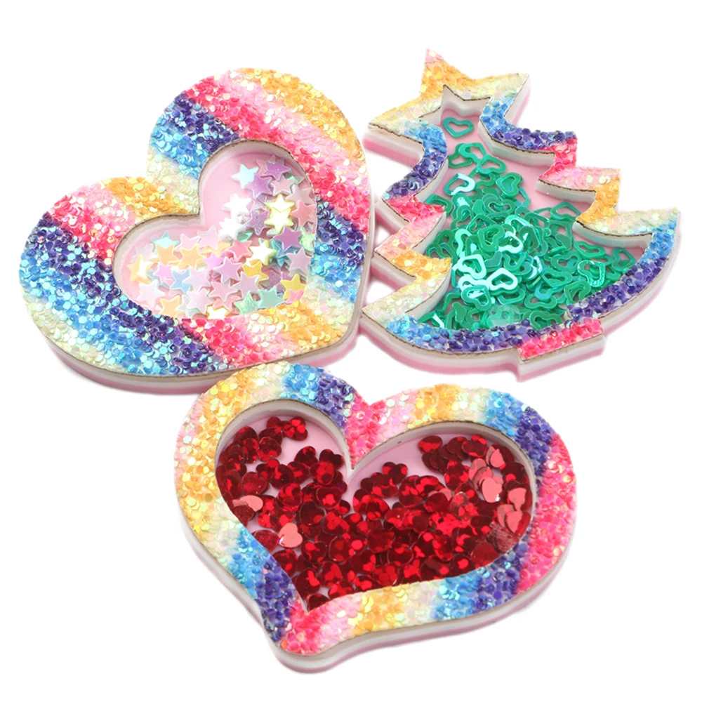 

New 20Pcs Chritstmas Tree Transparent Plastic Resin with Colorful Flowing Sequins DIY Make Hair Clip Craft Decor,20Yc7215