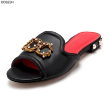 Women Shoes Summer Flat luxury Sandals 2019 Brand Designer G Sandals Black Ladies Genuine Leather Sandals Slippers Shoes Woman цена Women Shoes Summer Flat luxury Sandals 2019 Brand Designer G Sandals Black Ladies Genuine Leather Sandals Slippers Shoes Woman цены онлайн