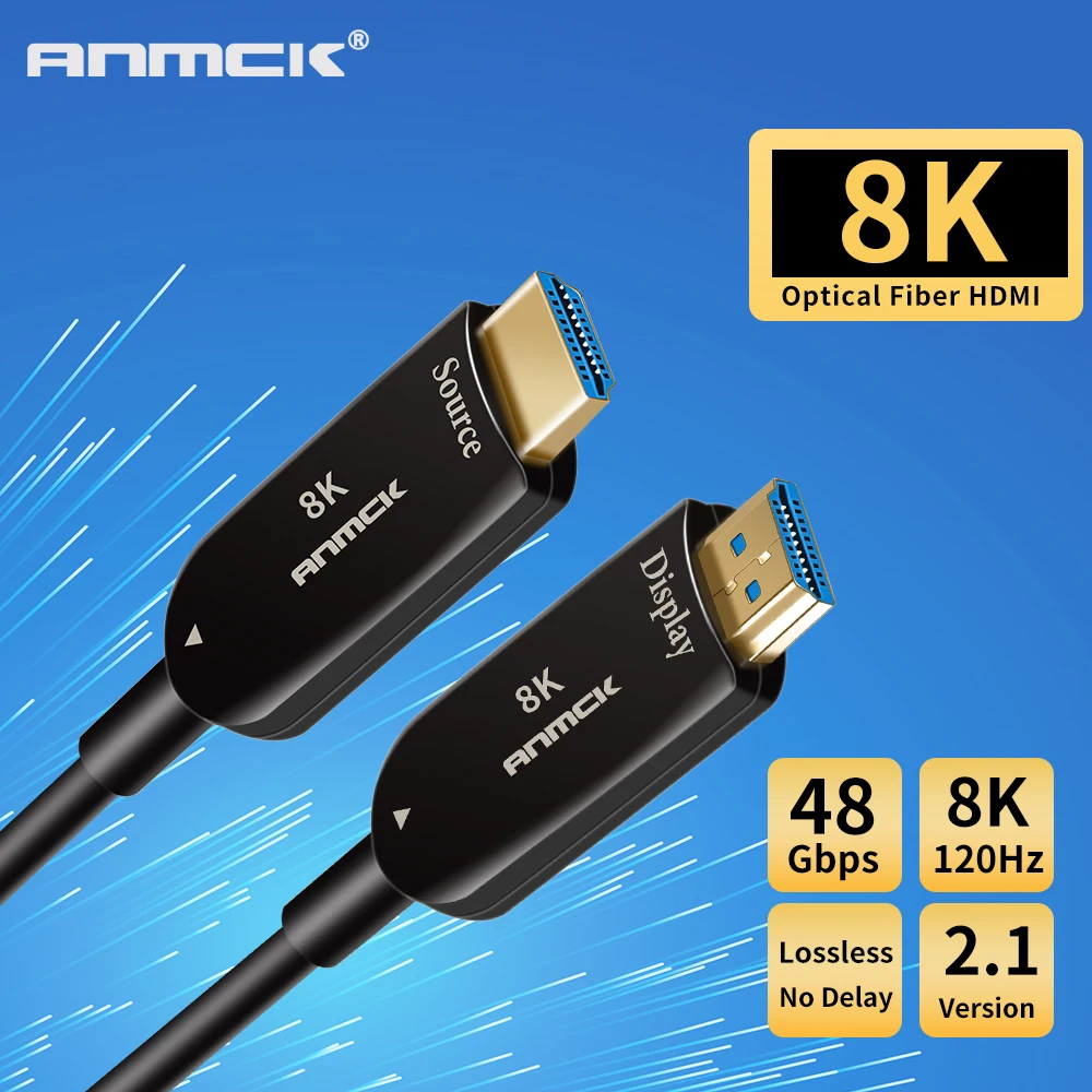 

Anmck 8K HDMI Cable 2.1 Optical Fiber Cable Gold Plated 120Hz 48Gbps 3M 5M 10M 20M 30M 50M 100M HDMI Cord 4:4:4 For 8K Monitor