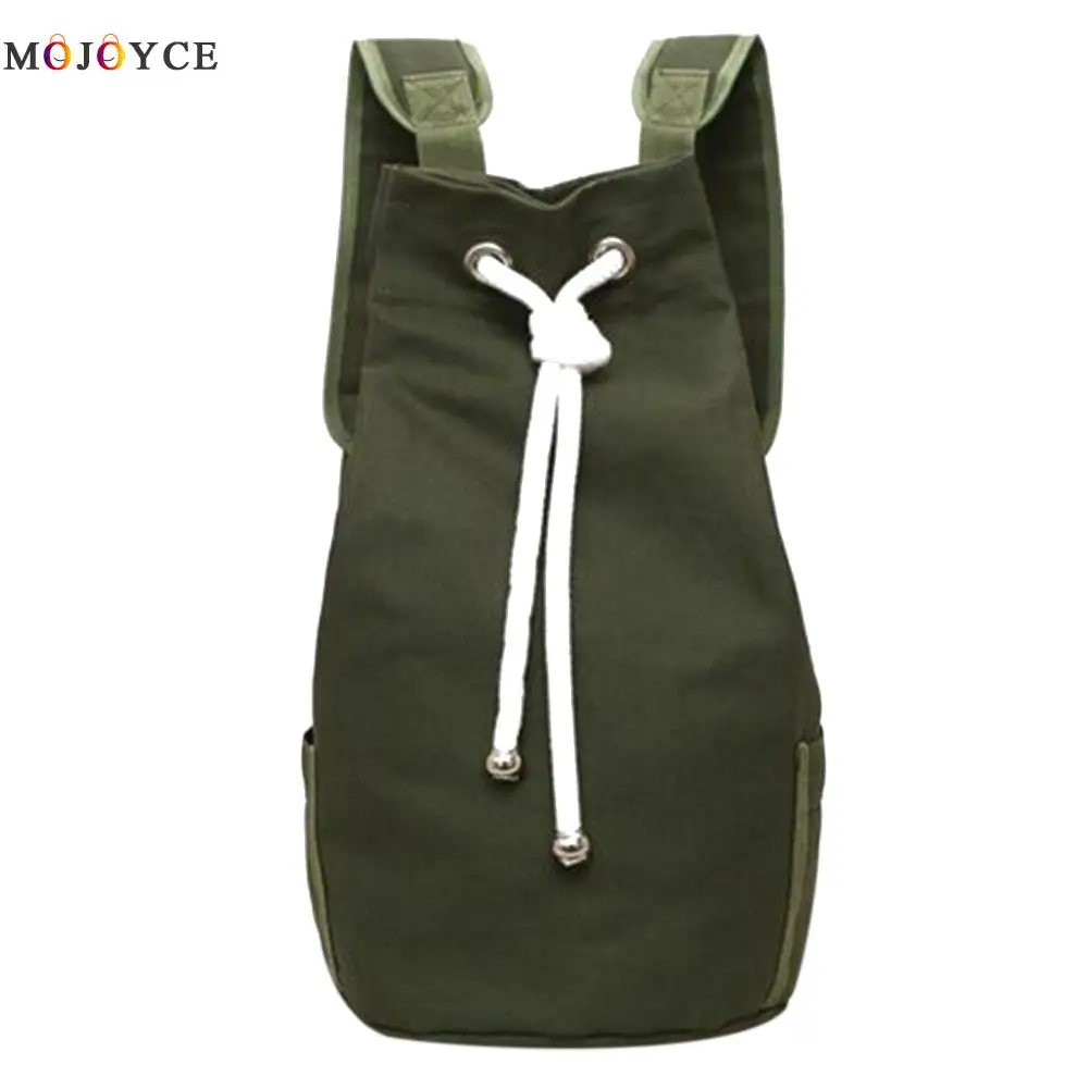 Casual Men Canvas Large Capacity Barrel Backpack Simple Travel Rucksack Army Green Back Pack