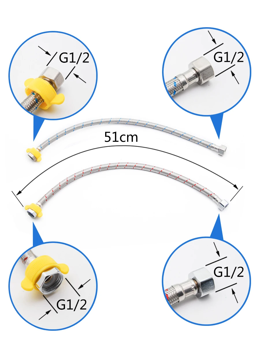 Ванная комната 2 шт. 304 Нержавеющая сталь Плетеный впускная труба G1/" 51 см Гибкий холодной/горячей смеси водопроводные шланги сантехнические