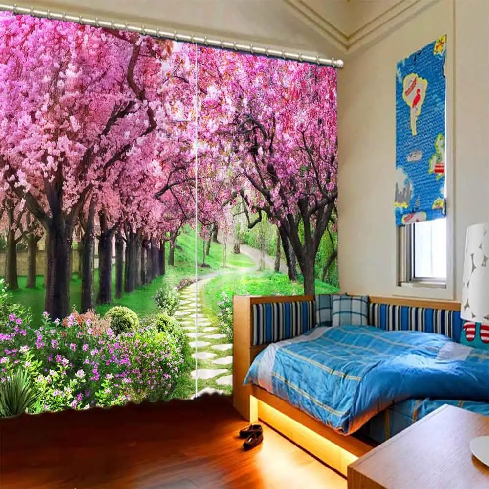 

Cherry blossom forest path 3D Window Curtains Living Room bedroom Drapes Rideaux factory Customized size shower Shading cloth