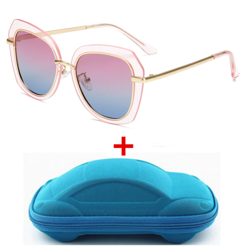Pink Blue lens Детские поляризованные солнцезащитные очки детские солнечные очки с фирменным дизайном для маленьких мальчиков и девочек оттенков детские металлические очки подарок UV400 солнцезащитные очки с футляром - Цвет линз: Pink Blue lens