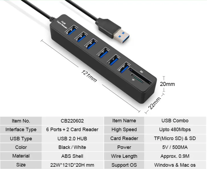 USB разветвитель 3 0 портов 2 кардридер SD/TF|multi usb|port usb 2.0port |