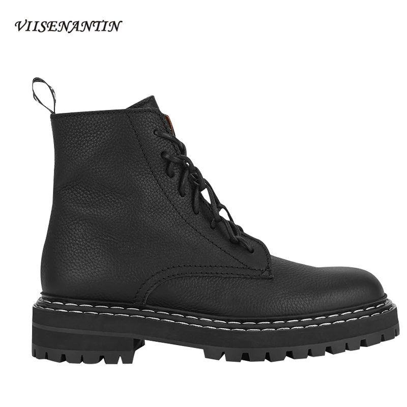 

VIISENANTIN 2019 Female Martin Boots British Style Thick Bottom Boots New Handsome High Top Motorcycle Boots Black Soft Leather