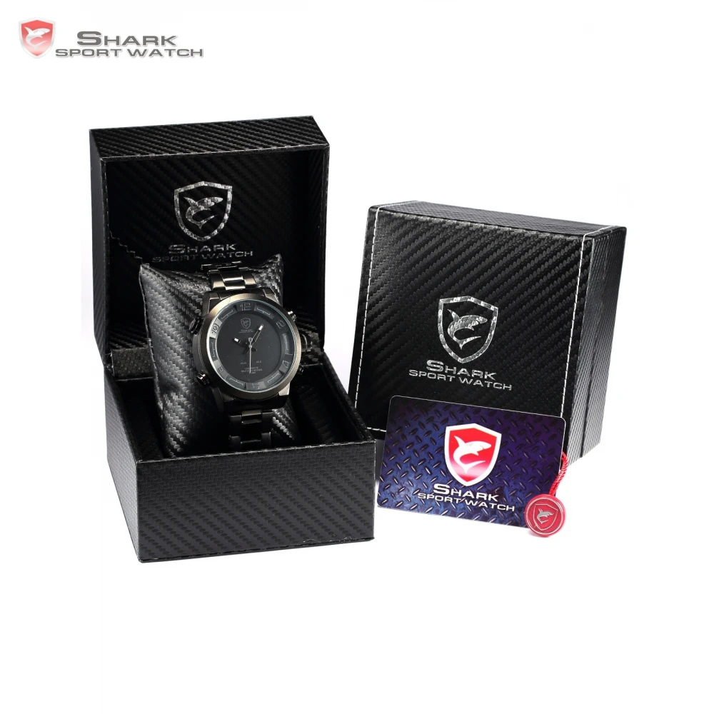 

Luxury Leather Package Digital Gulper Shark Sport Watch Waterproof Dual Movement LED Calendar Alarm Quartz Men Watches/SH360-364
