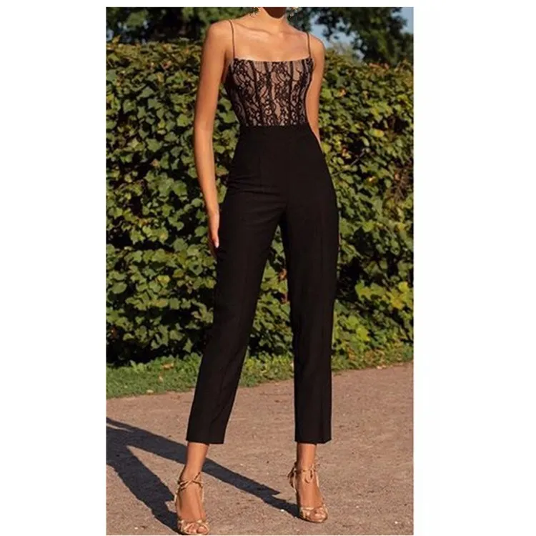 

Fashion 2019 Women Clubwear Sexy Playsuit Party Lace Jumpsuit Sleeveless Long Trousers Office Ladies Romper