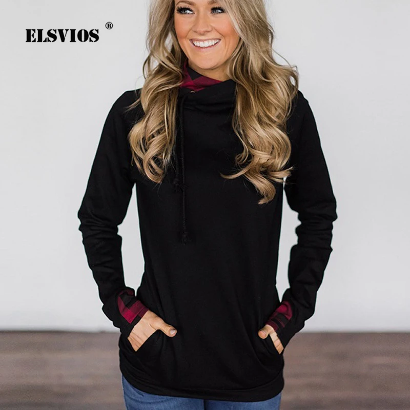 

ELSVIOS Solid Side Zipper Lace Up Hoodies Sweatshirt Women Casual Long Sleeve Warm Autumn Winter Coat Female Hoody Tops Pullover