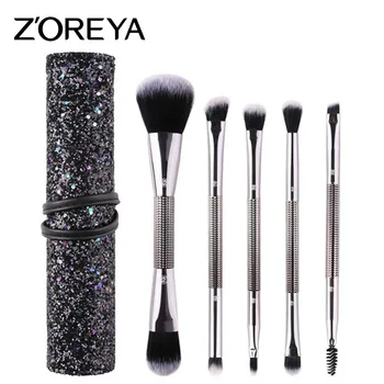 

ZOREYA 5pcs Makeup Brush Set Double Head Gun Black Aluminum Handle Cosmetic Face Make Up Tool Starry Blue Package NEW ARRIVAL