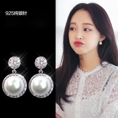 peal full cubic zircon earring 925 silver post Hypoallergenic fadeless fashion jewelry stud earrings for women gift