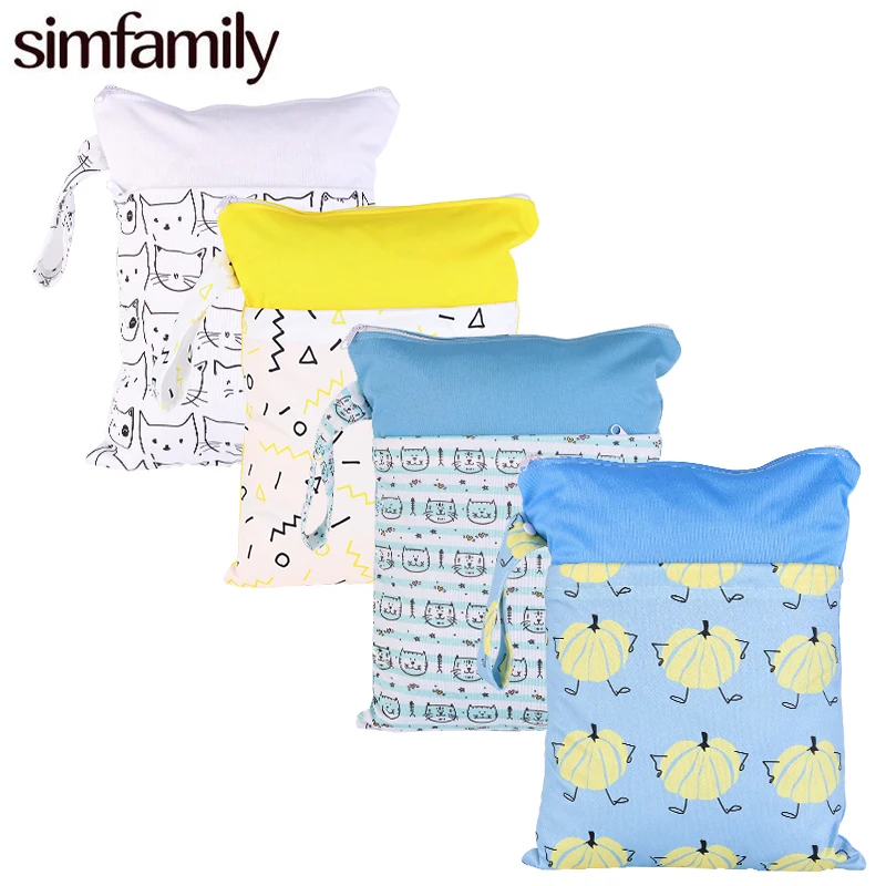 

[simfamily]1PC Reusable Fashion Prints Wet Dry Diaper Bag Double Pocket Cloth Handle Waterproof Wet bags 30*40CM Wholesale Bag