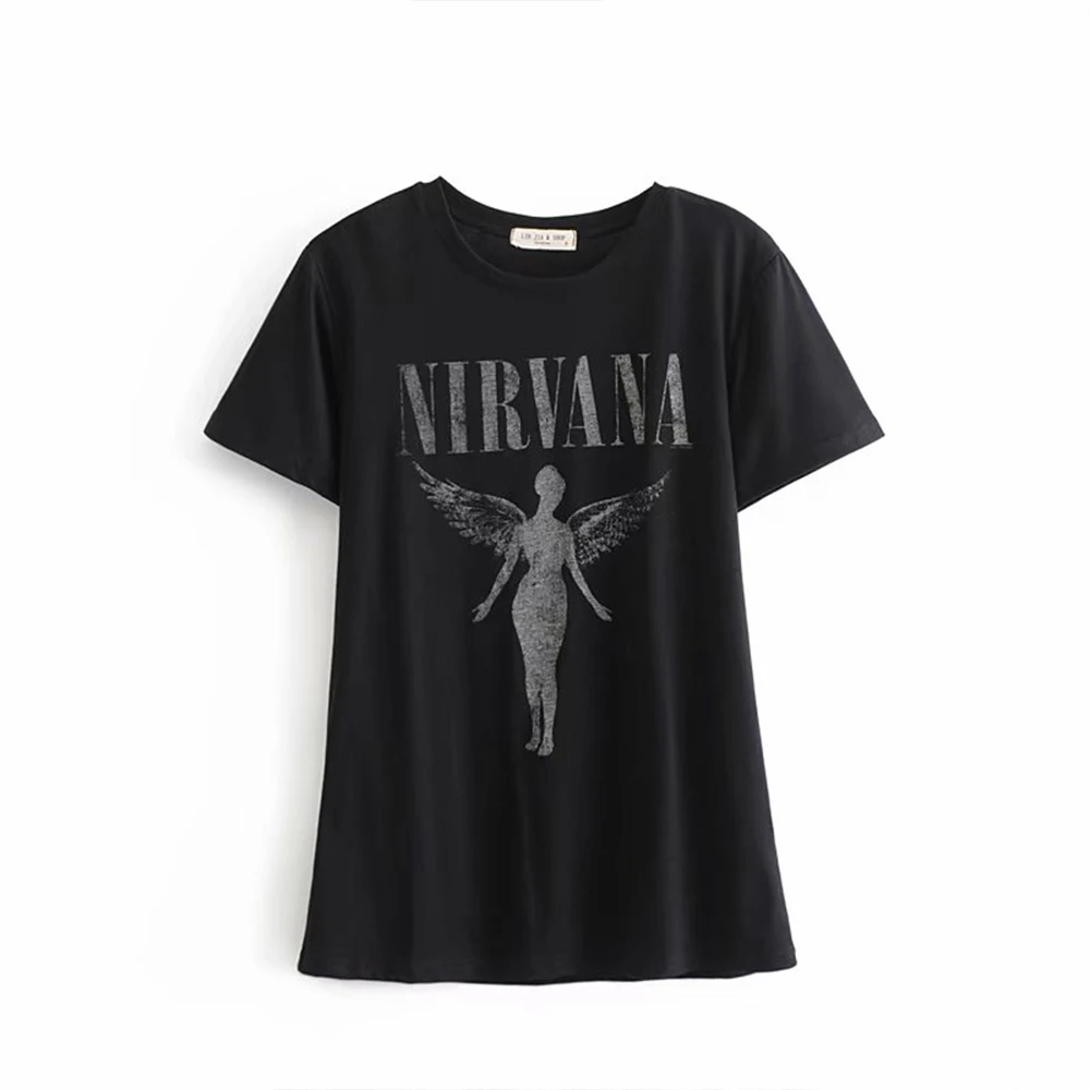 Casual angel wings black summer tshirt cotton o neck regular sleeve slim summer tops women bloggers