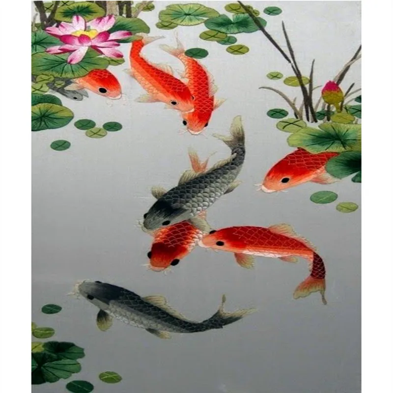 5D Diamond Embroidery DIY Painting Cross Stitch round Drill Needlework Mosaic Decor Paintings Fish pond lotus |
