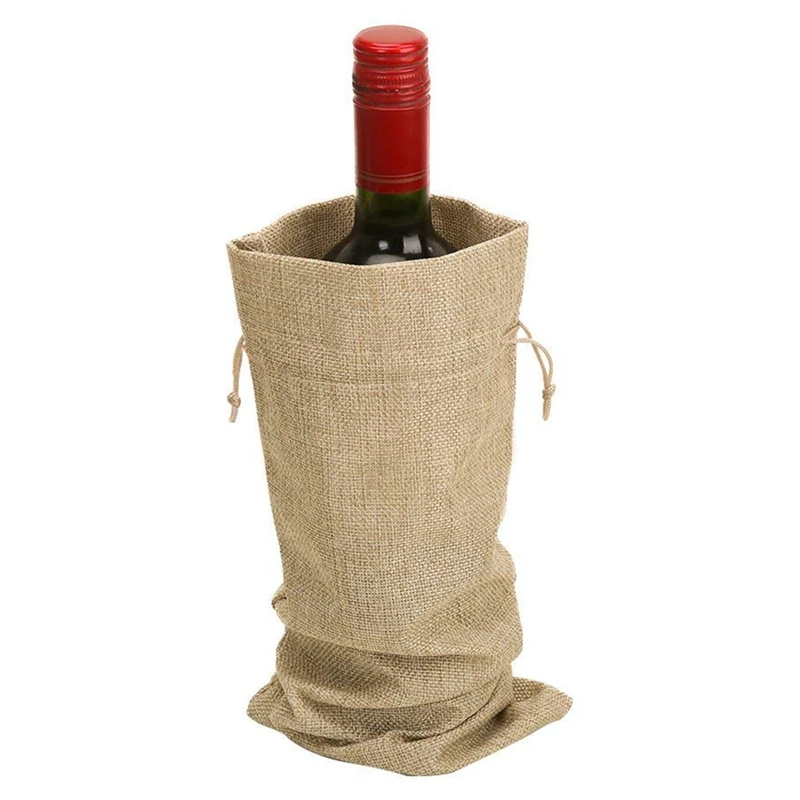 10 шт джутовые мешки для вина, 14x6 1/4 дюймов Hessian подарочные пакеты для бутылок вина с Кулиской