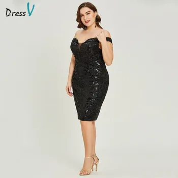 

Dressv black cocktail dress plus size sleeveless off the shoulder graduation party dress elegant fashion cocktail dresses