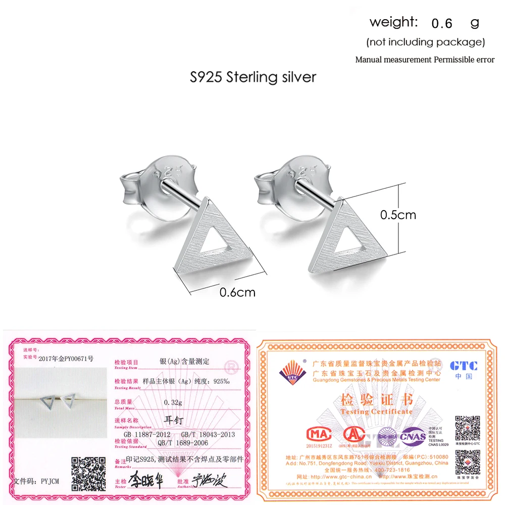 LAMOON New Wiredrawing Hollow Triangle Shape 100% 925-Sterling-Silver Earrings S925 Fine Jewelry For Women Girl Gift LMEY220