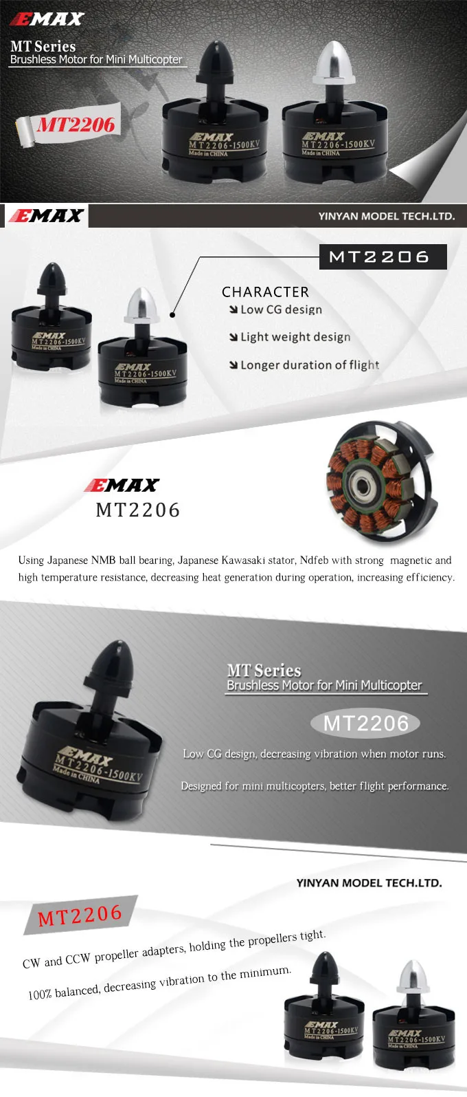 4 компл./лот Emax MT2206 1500KV 1900KV бесщеточный двигатель CW CCW Для QAV250 мини мультироторный контроллер